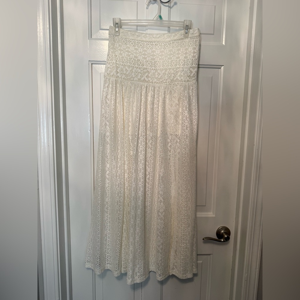 NWT Hollister White Lace Midi Skirt Boho Romantic A-Line Size M